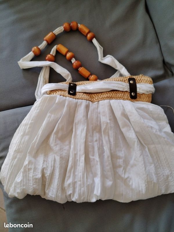 Sac été tissu et paille (image 1)