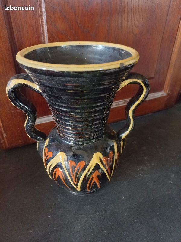 Vase à fleur avec anse 22 cm année 70 - Vallauris - Label Emmaüs
