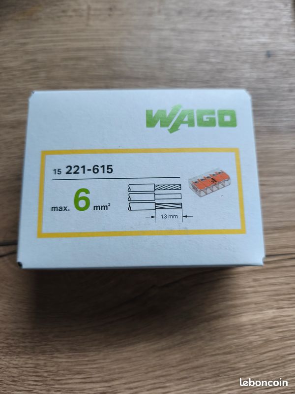WAGO - Boîte de 15 Bornes auto fils Souple 6mm² / Rigide - Réf 221-615 (image 2)