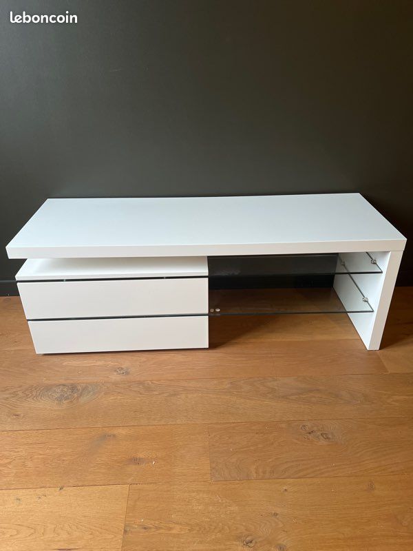Meuble télé blanc et en verre (image 1)
