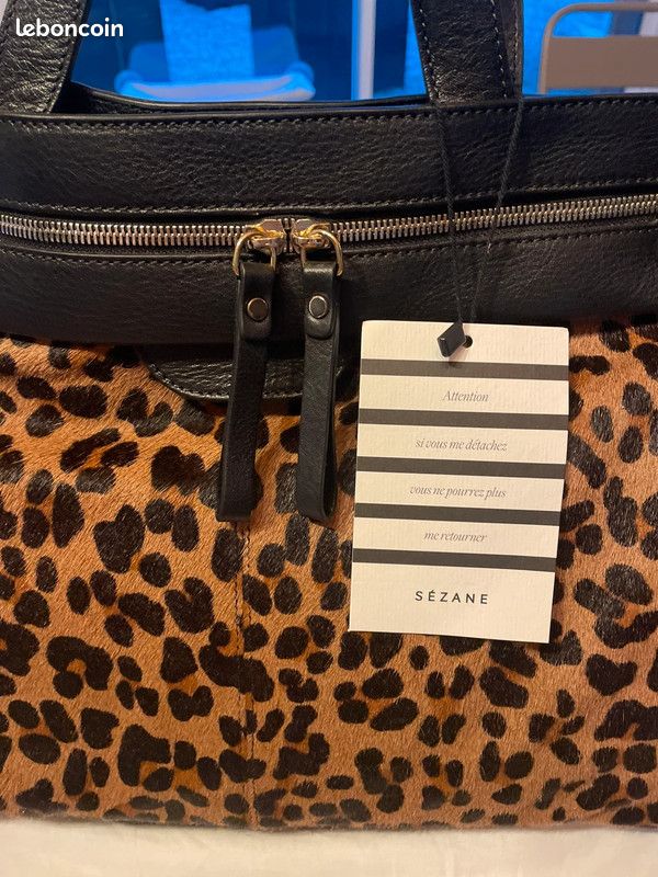 Sac Sam Sezane léopard et cuir noir neuf Accessoires Bagagerie