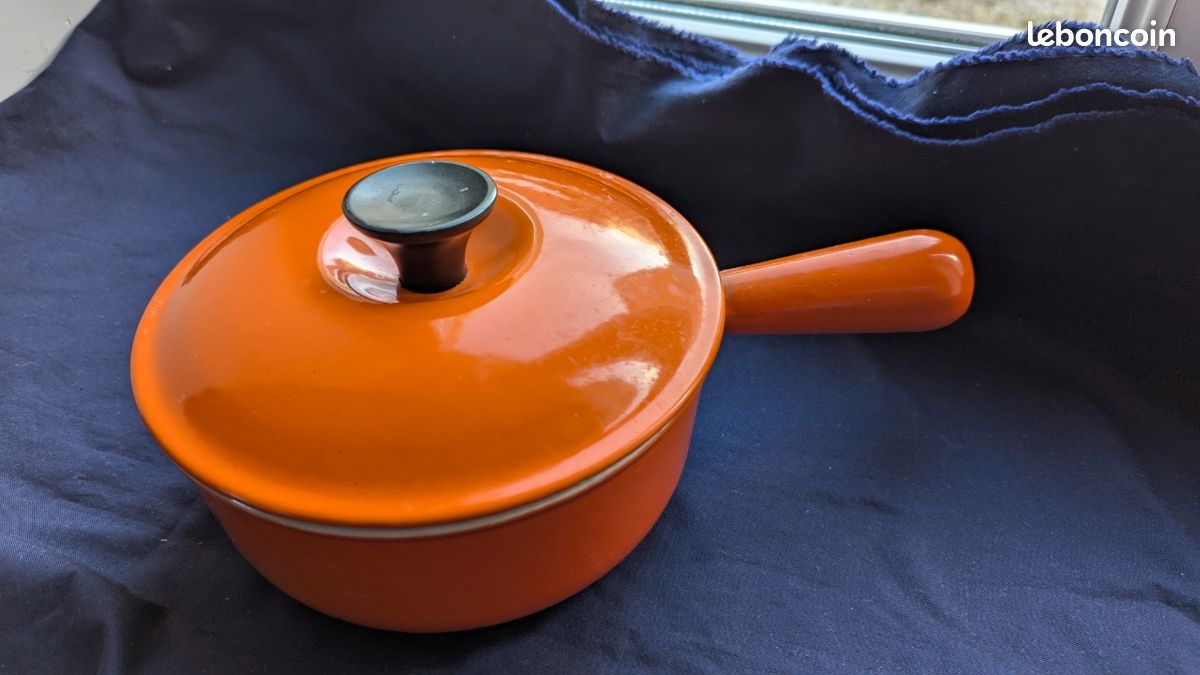 Dessous-de-plat Rond Vintage, Fonte émaillée Orange, Art Nouveau, Occasion