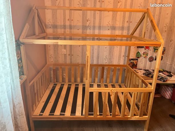 Lit cabane pour enfant - 90 x 200 cm - étagère de rangement - sommier à lattes - blanc