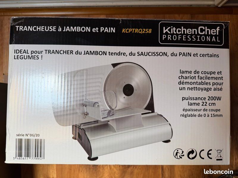 Trancheuse Électrique 200W Lame 22 Cm – Acier Inox & Aluminium, Réglable 0-15 Mm