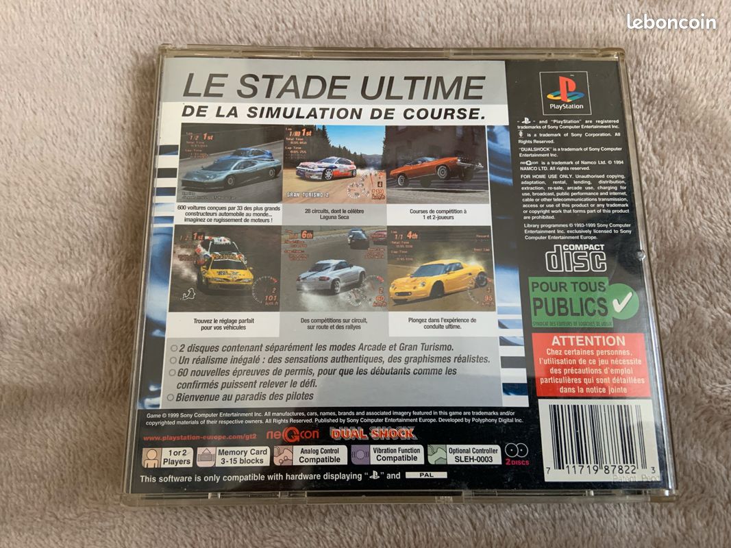 Jeu Gran Turismo 2 PS1 - Version PAL Complète (Boîtier + Notice) - Très Bon État