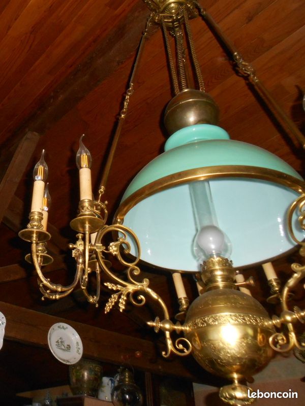 Lustre Suspension Italien Arterameferro – Verre Opalin Vert Et Laiton, Style Campagne