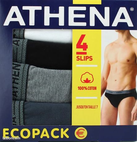 Lot 3 Slips Homme Athena Ecopack Basic Color – Coton Stretch Confort, OEKO-TEX, Coupes Modernes