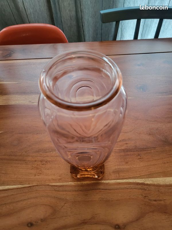Vase rose vintage style Art Déco – verre moulé (image 2)