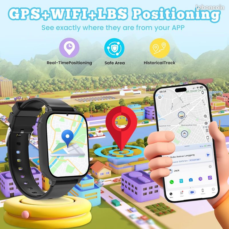Montre Connectée 4G Enfant Avec GPS, Appels Vidéo, SOS - Smartwatch Pour Filles Et Garçons 4-12 Ans - Mode Classe