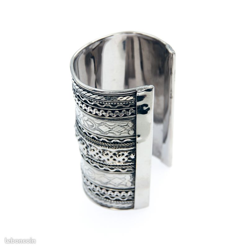 Bracelet Manchette Vintage Argenté - Bijou Rigide épais, état Neuf (stock Ancien)