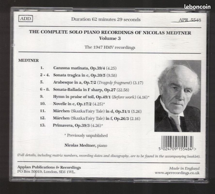 Nicolas Medtner, intégrale des enregistrements pour piano seul, vol. 3 [1 CD APR] (image 2)