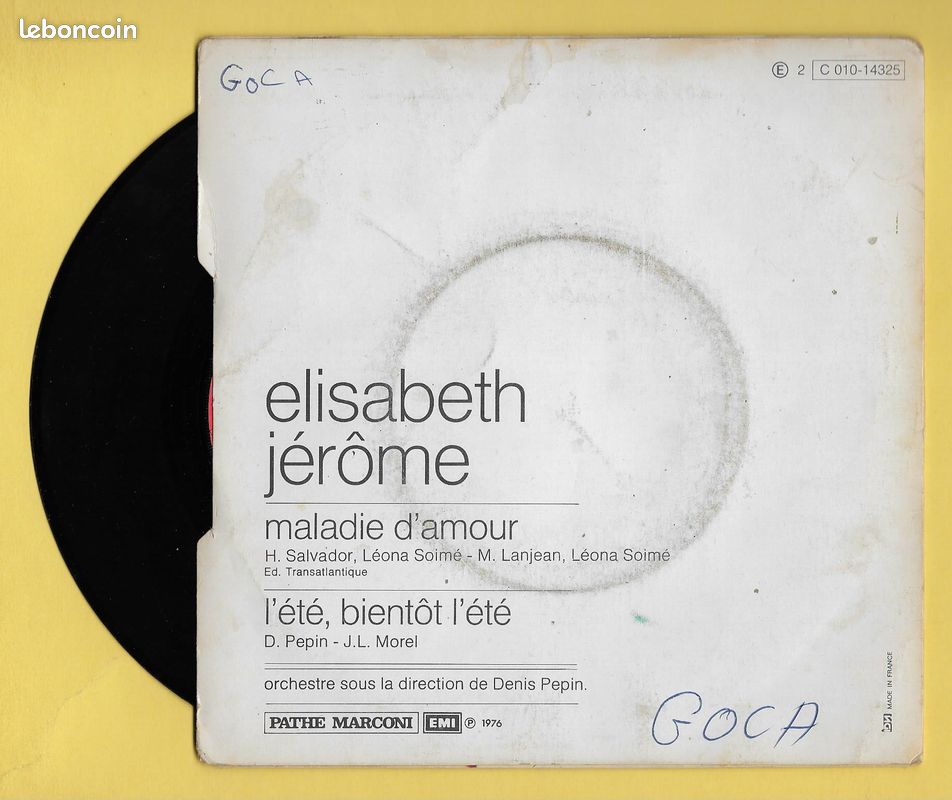 Disque Vinyle 45 Tours..ELISABETH JEROME..Scan A (image 2)