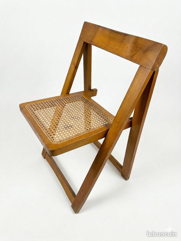 3 chaises pliantes vintage bois cannage 1970 (image 3)