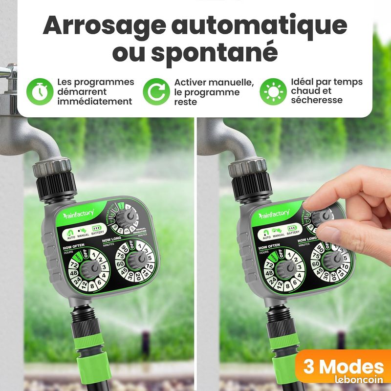 VONROC Minuteur Arrosage Numérique Programmable – 1s à 99min / 1h à 15j, Écran LCD, IPX5, Arrosage Auto Jardin Robinet Universel