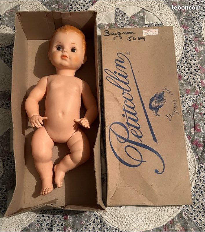 Baigneur Petitcollin 50 cm poupée ancienne Made in France bras démontés - Collection