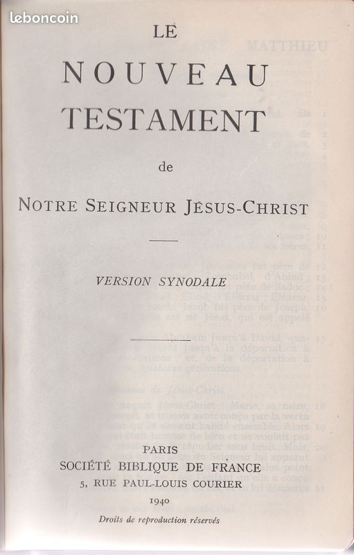Le NOUVEAU TESTAMENT - NOTRE SEIGNEUR JESUS - 1940 (image 1)