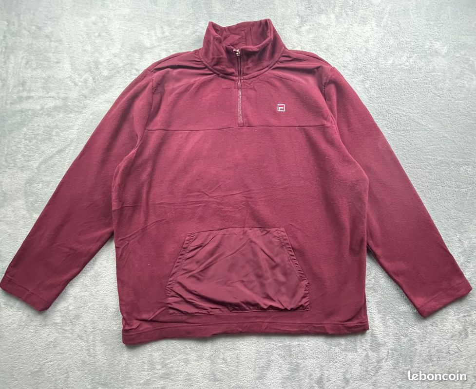 Pull polaire Fila bordeaux homme – demi-zip vintage streetwear