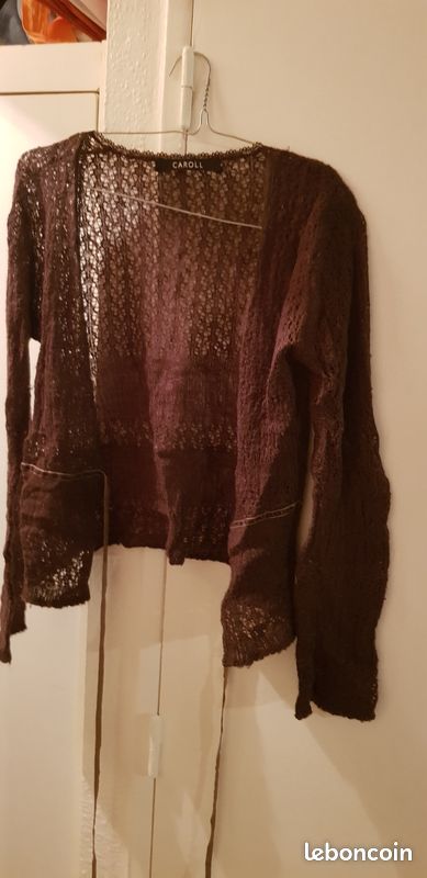 Gilet tricot dentelle marron caroll T36 (image 1)