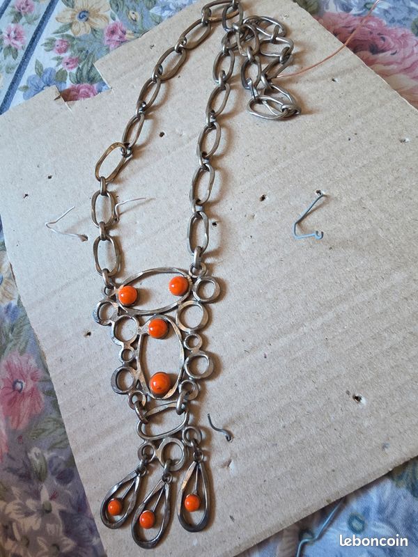 Collier Pierre Nature Bijoux - Quartz Noir Et Orange - Pendentif - Neuf Sans Emballage