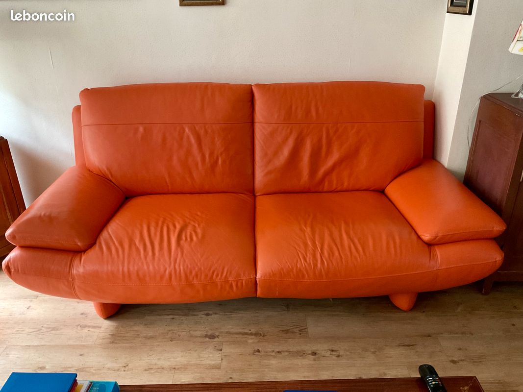 Canapé cuir orange (image 1)