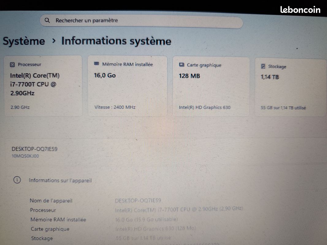 Mini PC Lenovo M710q - Intel Core i7 - 16Go Ram - SSD 256Go + HDD 1To - Windows 11 - Office 2024 (image 4)
