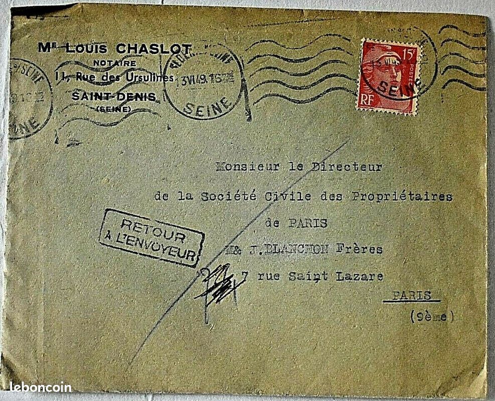 15 francs sur pli de 1949 - Marianne de Gandon - Oblitéré (image 1)