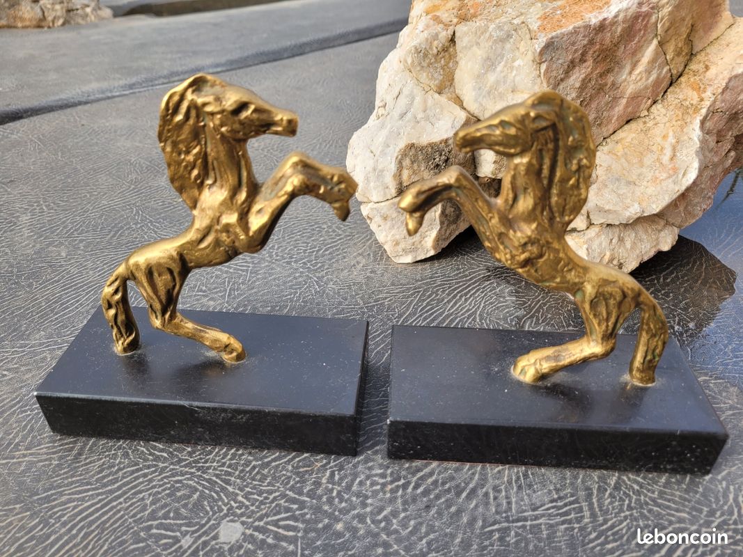Paire De Serre-livres Tête De Cheval En Onyx Et Marbre – Style Art Déco – 20 Cm