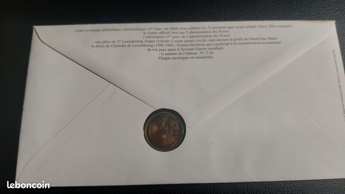 Enveloppe 1er jour luxembourg 2 euro (image 2)