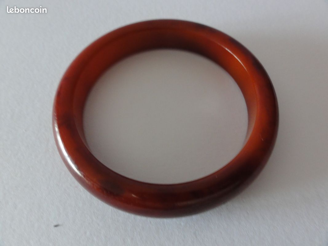 Bracelet Jonc En Bakélite Vintage - Orange Ambre Marbré - Largeur 2,5 Cm - Origine France