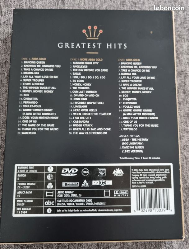 Coffret Abba Gold Great Hits 1 DVD (1h39) + 2 CD sortie 2003 pour les 10ans (image 2)
