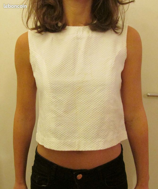 Chemisier sans manche (Crop-Top) blanc pour femme fait main taille
