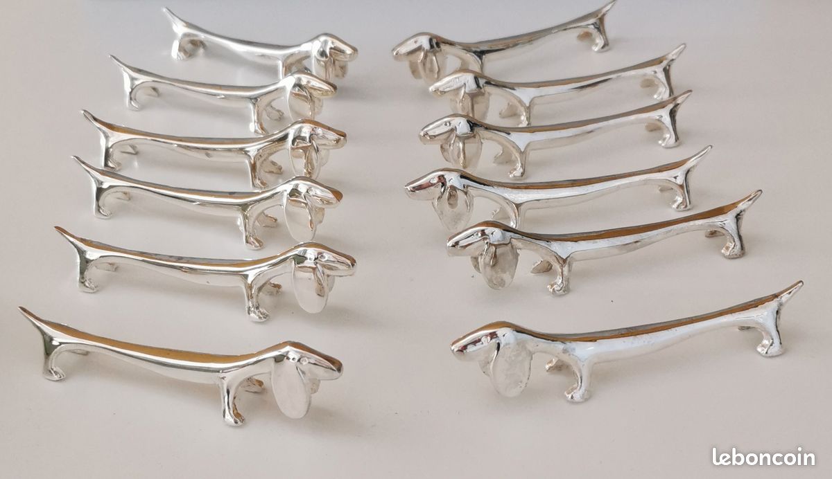 Lot De 12 Repose-couverts En Forme De Teckel - Argenté, Alliage Zinc 9x2.5cm