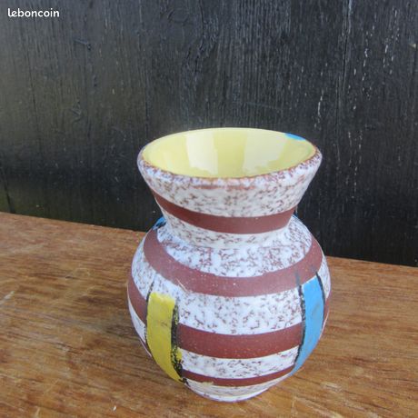 Vase Céramique Vintage Ouest-allemand Années 50 - Décor Rayé Abstrait - Original