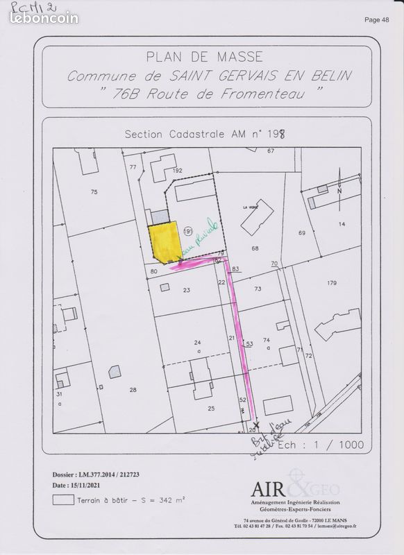 Terrain constructible 342m2 clôturé avec brt eau · à Laigné-Saint-Gervais · 31 500 €