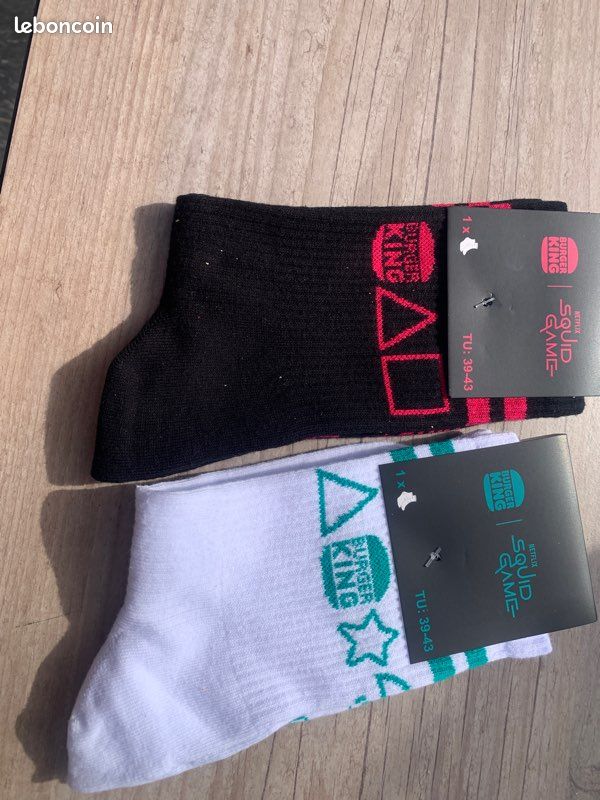Chaussettes Collector Burger King Squid Game 2024 – Taille 39-43, Neuf Avec Étiquettes