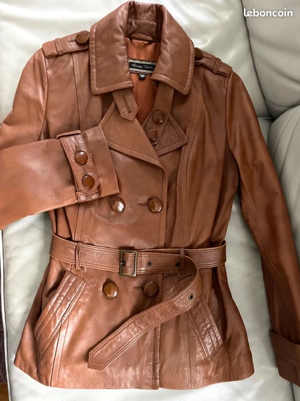 Veste En Cuir D'agneau Marron 1026 CLOTHES - Taille 40, Occasion En Très Bon état, Style Blouson