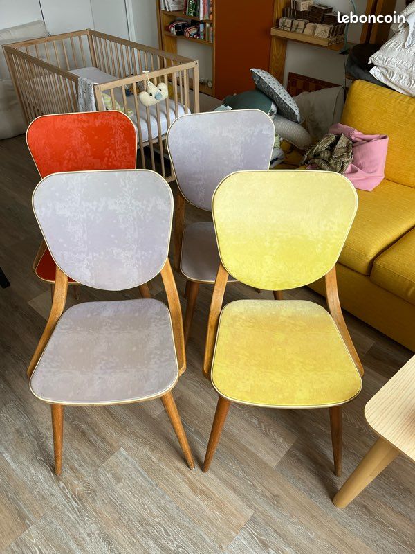 Lot 4 chaises vintage années 50-60 pieds compas (image 3)