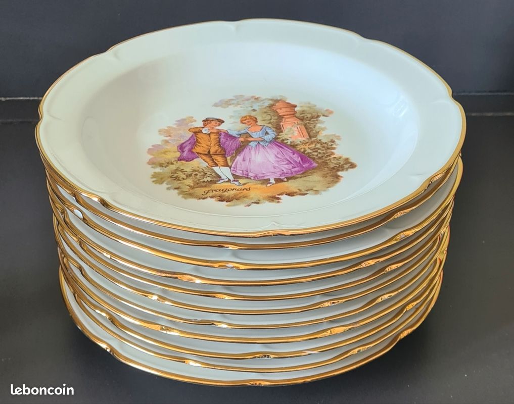 11 assiettes creuses Fragonard véritable porcelaine (image 1)