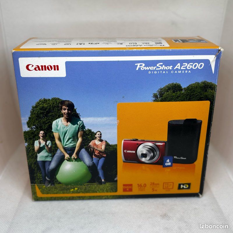 📷 Appareil photo Canon PowerShot A2600 Rouge – Complet avec boîte (image 1)