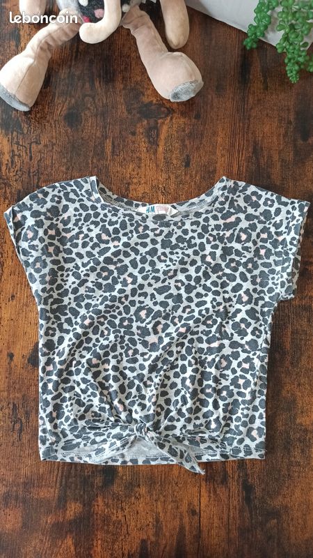 T-shirt Fille H&M Blanc 10-11 Ans - Coton - Imprimé Graphique Logo - Occasion