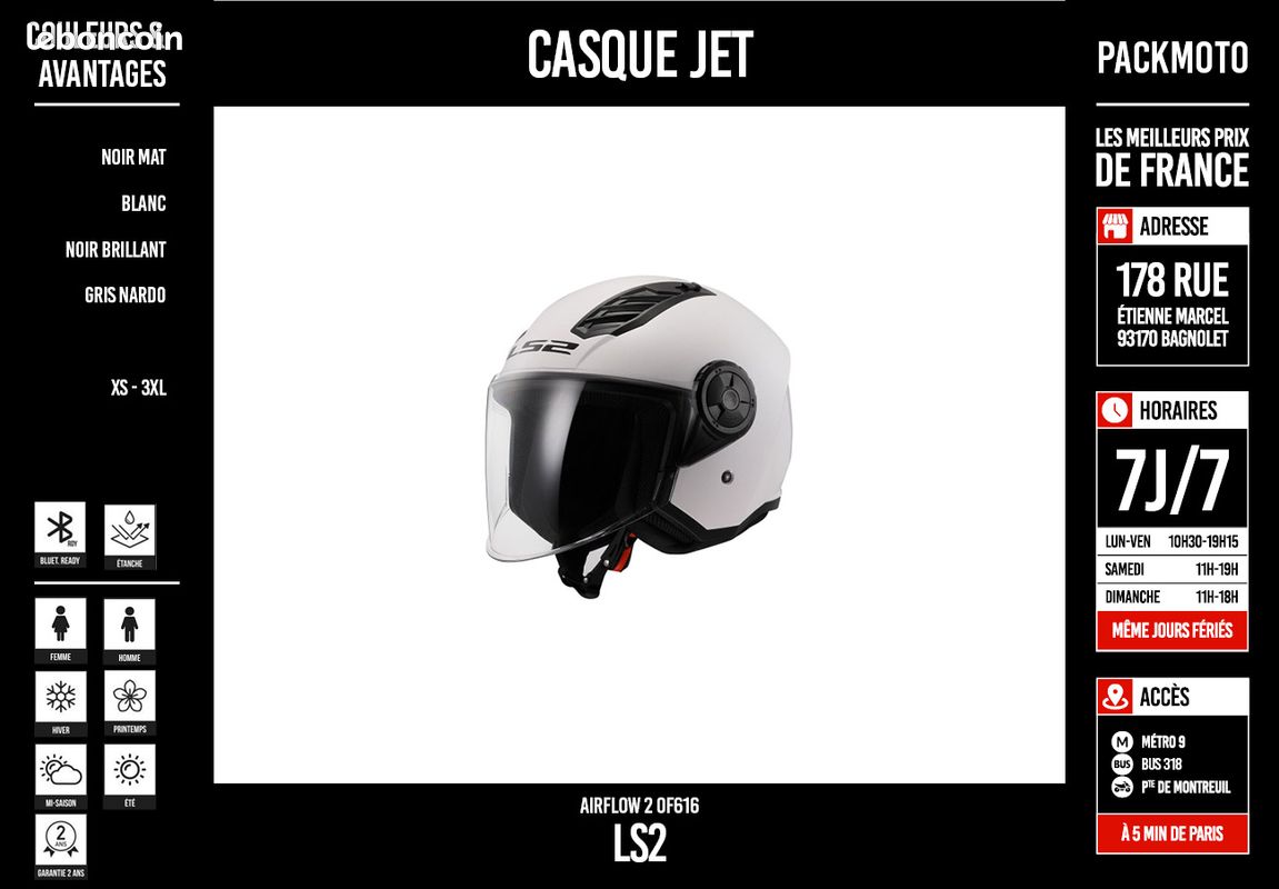 Casque Moto Jet - LS2 Airflow 2 OF616 - Neuf + Garantie (image 2)