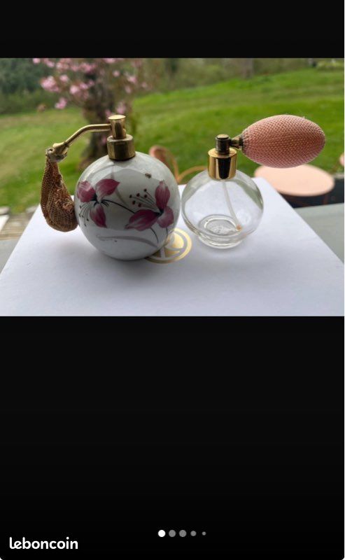 Vaporisateur Pot Limoges Ouragan - Décor Floral Doré - Salle D'eau Vintage