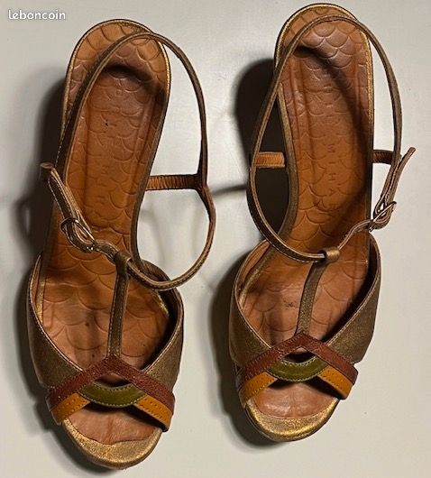 Sandales Chie Mihara Bleues Pointure 37.5 | Talon Bas Cuir | Occasion En Bon état