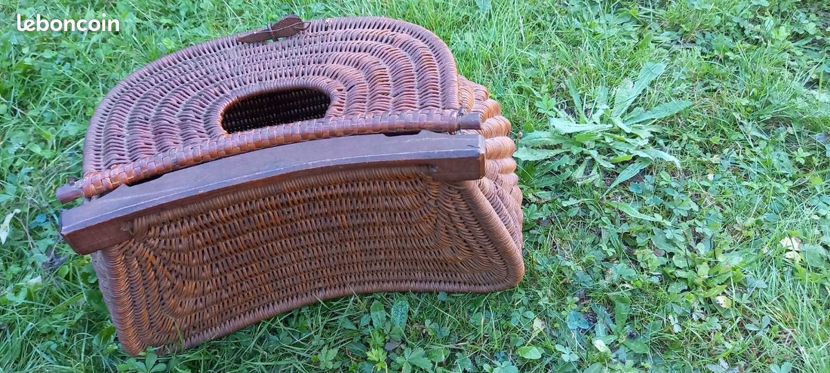 Créel De Pêche Ancien En Osier - Fabrication Artisanale Vintage (USA)