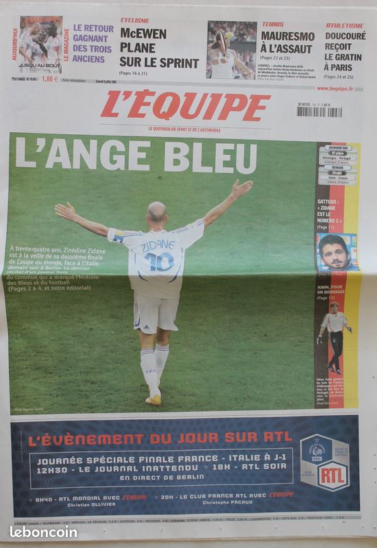 L'Equipe du 8/7/2006 - Coupe du Monde 2006 - Zizou - L'Ange Bleu - 2ème Finale - Agassi - Amélie Mauresmo - Brahim Asloum - McEwen (image 1)