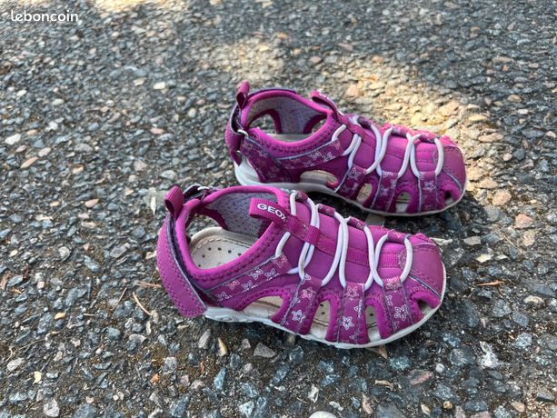 Sandales Geox Fille Whinberry G - Cuir, Semelle Caoutchouc - Scratch Ajustable - Légeres Et Confortables