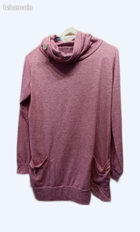 Pull fin manches longues rose chiné col boule (image 1)