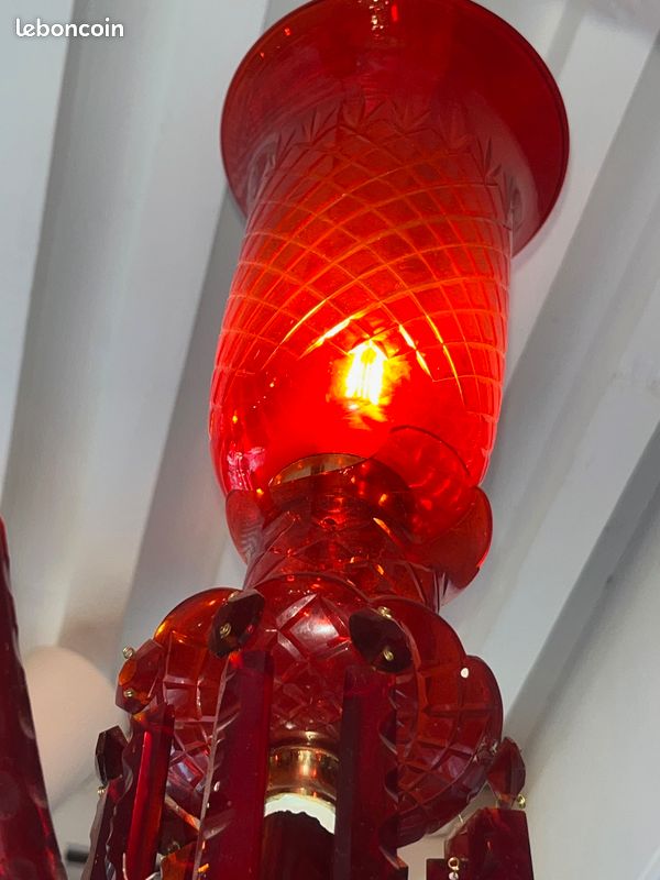 Ancien Lustre Rouge en verre (image 6)