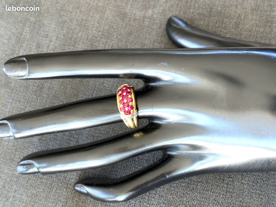Bague en or jaune 18 carats - spinelles et diamants - taille 54 (image 6)