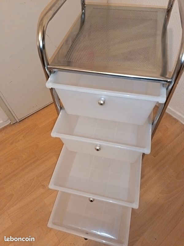 Caisson sur roulettes gina, en métal avec 4 tiroirs en plastique blanc (image 4)